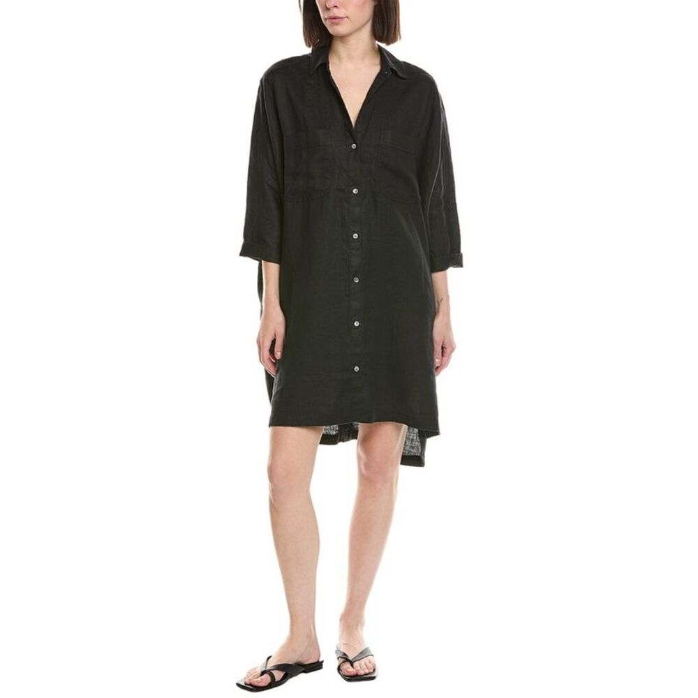 James Perse Womens  Pocket Swing Linen Dress, Black